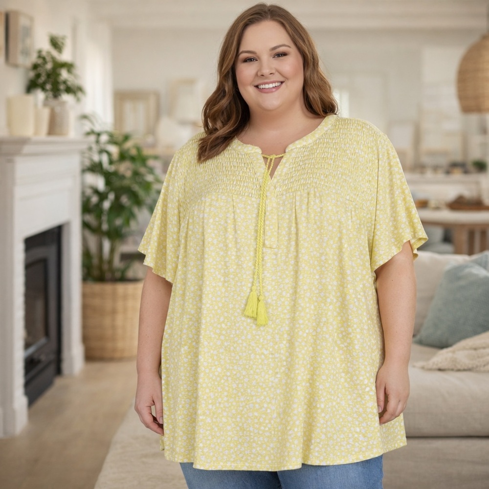 Croft & Barrow yellow floral blouse 3X